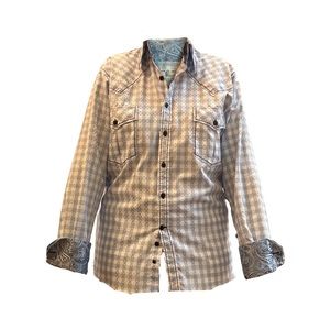 Angelino for Bermuda Men's Button Down | Blue Checkered | Size L | Cowboy Shirt